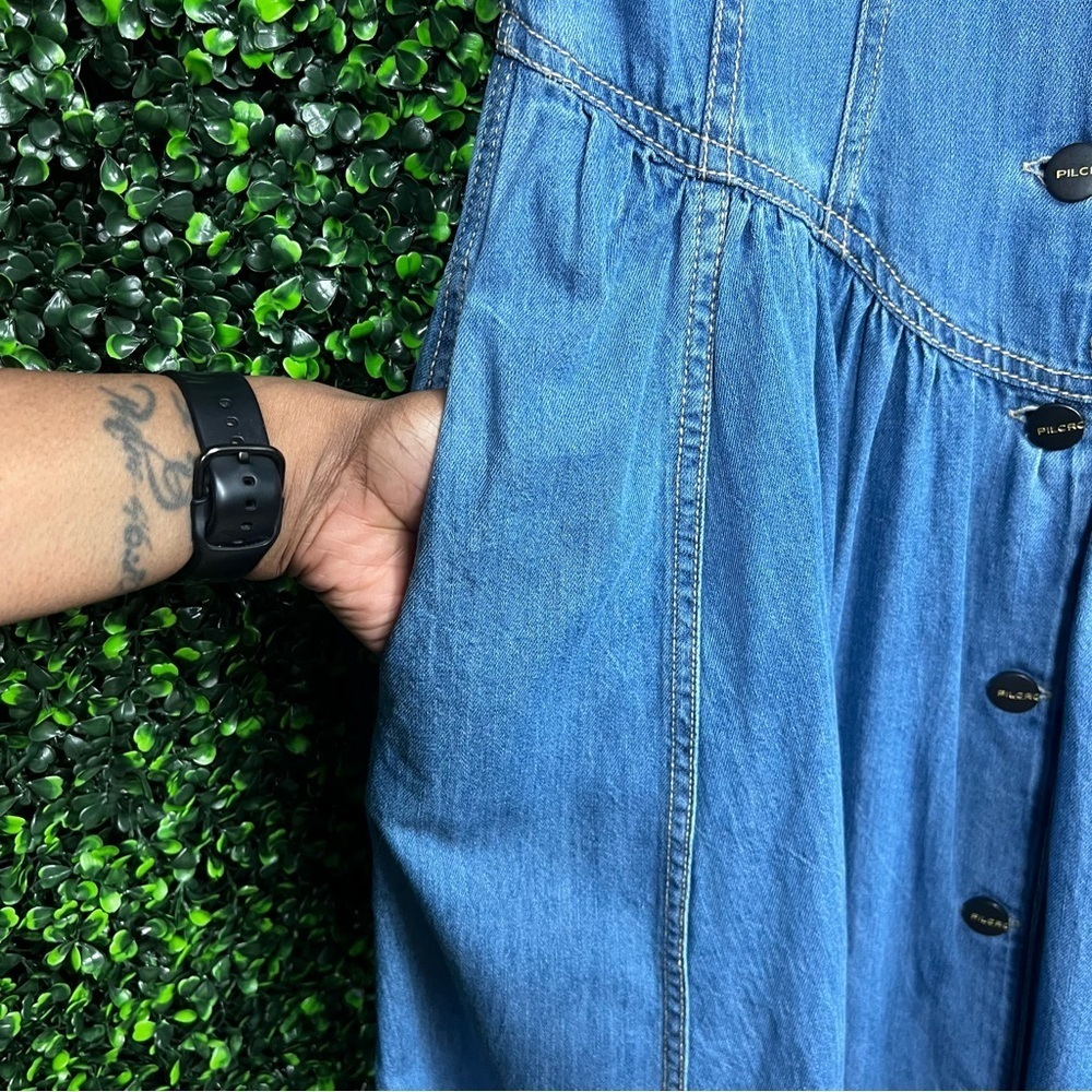 PILCRO | Denim Button-Front Puff Sleeve Dress - Picture 10 of 12